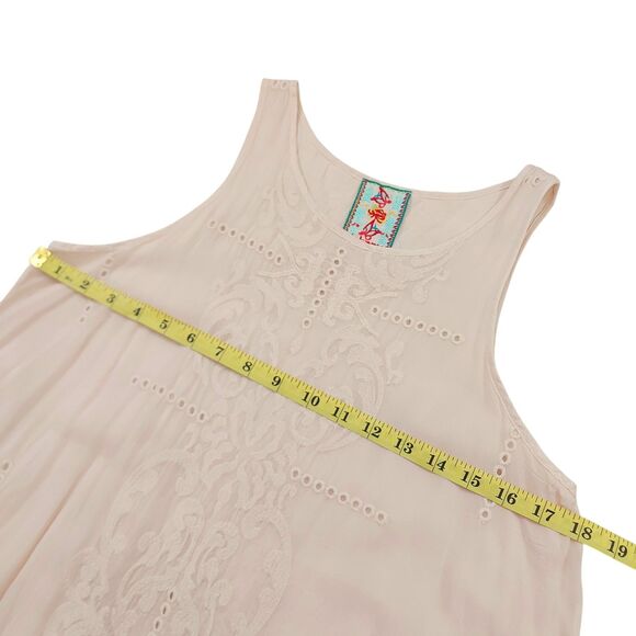 Johnny Was Mini Dress Womens Small Peach Sleeveless Lined Embroidered Bohemian - Picture 10 of 12